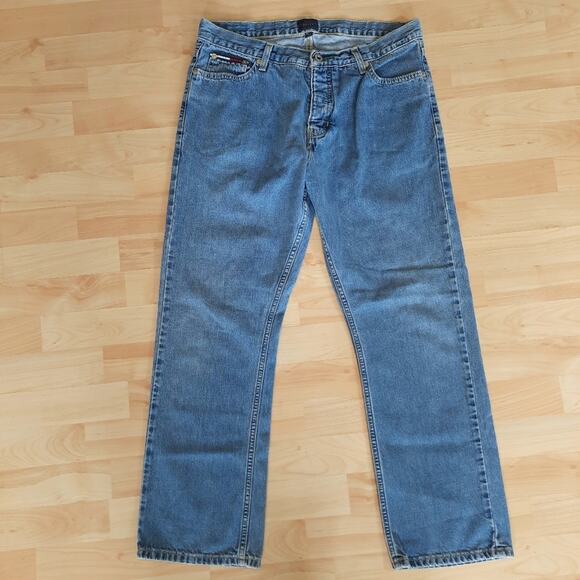 VTG Y2K Tommy Hilfiger Jeans Straight Leg W32 x L27 Big Flag Logo Patch 90s - Picture 3 of 9